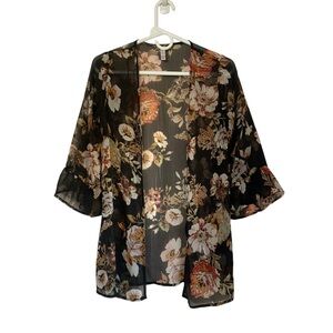 Y2K Boho Whimsigoth Floral Exhiliration‎ Sheer Kimono XS